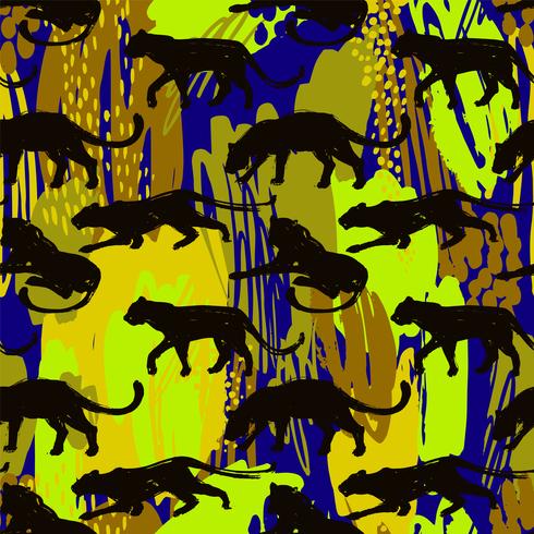 Sin fisuras patrón exótico con siluetas abstractas de animales. vector