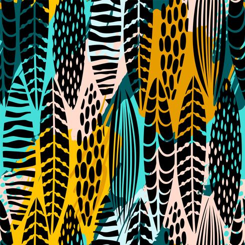 Tribal seamless pattern with abstract leaves. Hand draw texture. vector