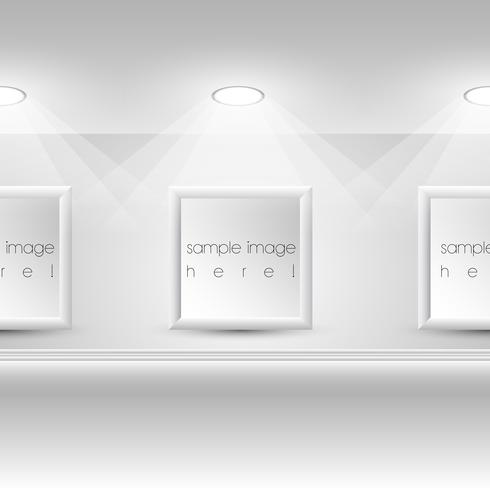 Gallery Interior with empty frames on wall vector