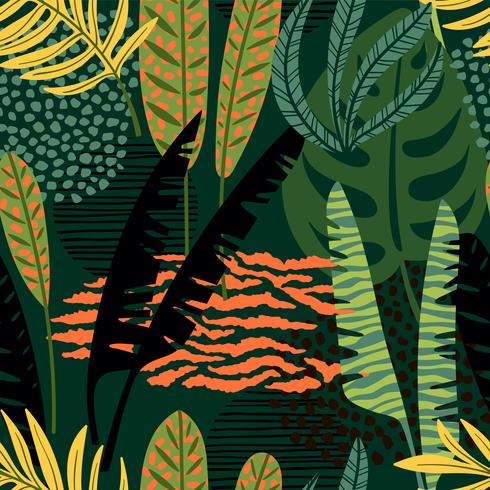 Abstract seamless pattern with tropical leaves. vector