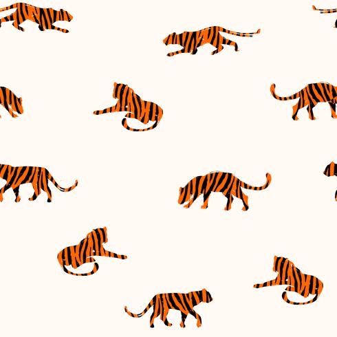 Seamless exotic pattern with abstract silhouettes of tigers. vector