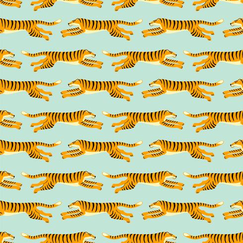Seamless exotic pattern with tigers. Vector design.