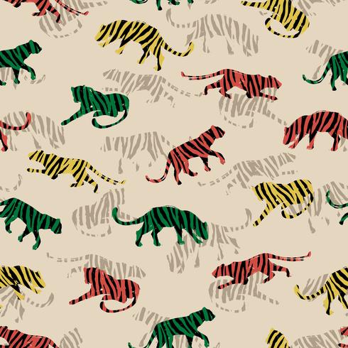 Seamless exotic pattern with abstract silhouettes of tigers. vector