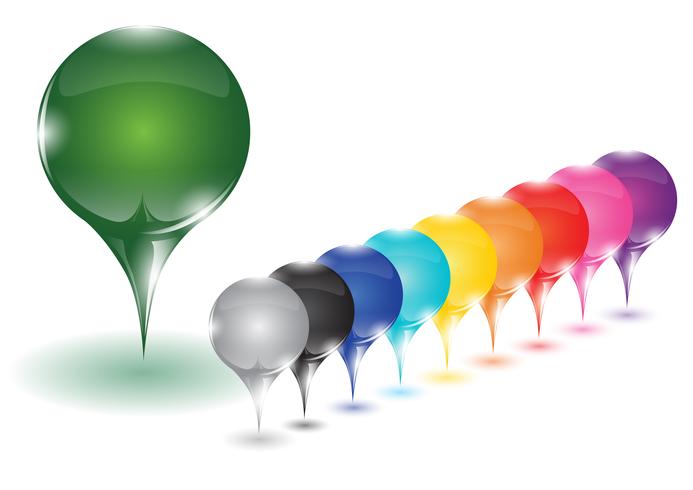 10 different colored pins, vector