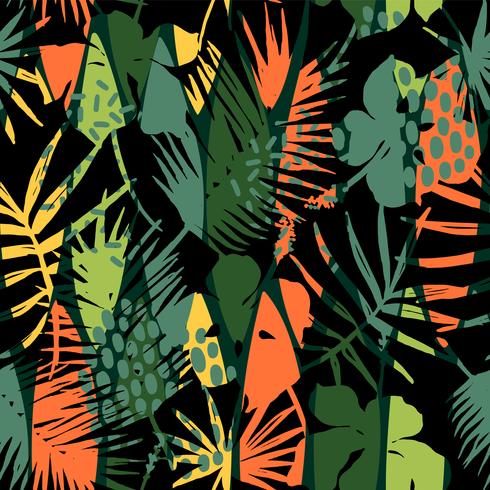 Abstract seamless pattern with tropical leaves. vector