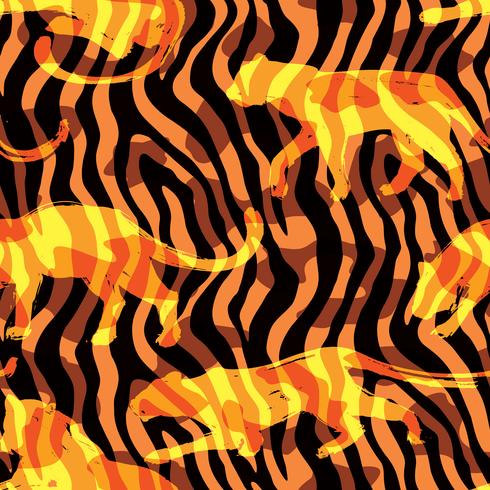 Seamless exotic pattern with silhouettes of animals. vector