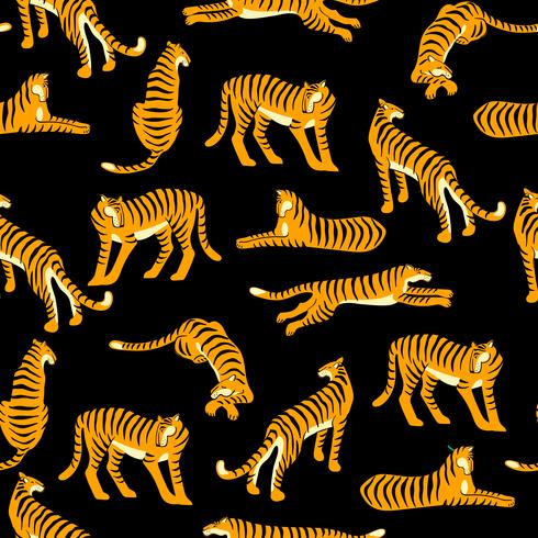 Seamless exotic pattern with tigers. Vector design.