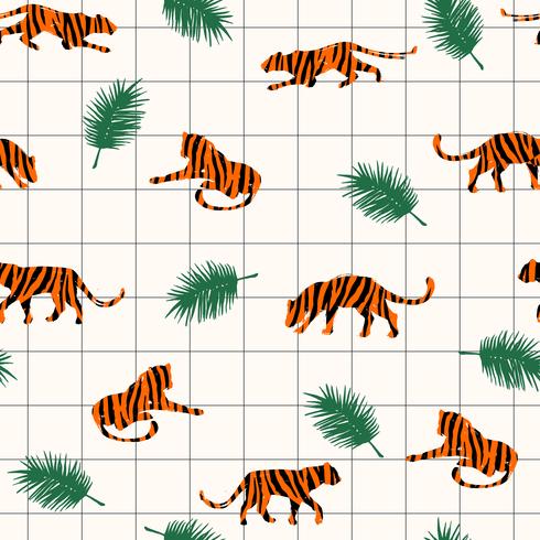 Seamless exotic pattern with abstract silhouettes of tigers. vector