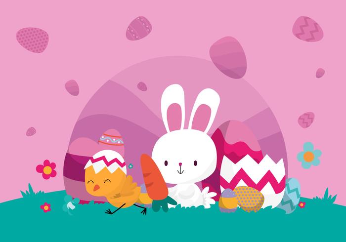 Cute Bunny Celebrate Easter Day Vector Illustration