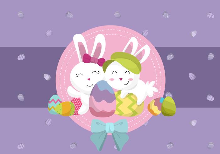 Cute Bunny and Egg at Easter Day Background Vector