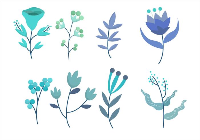 Blue Flower Petals Clipart Set vector Illustration