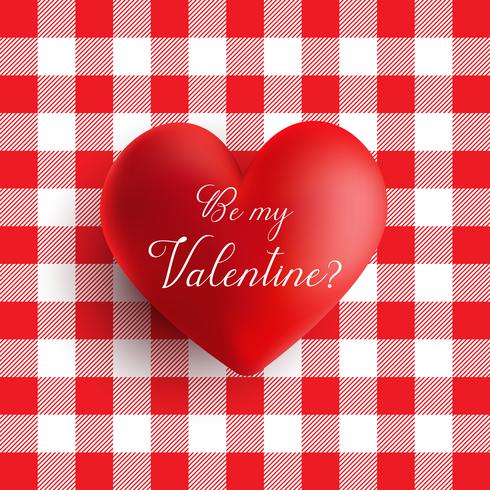 Valentine's Day heart on a red and white gingham pattern vector