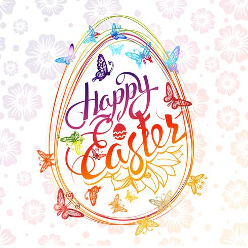 Inscription Happy Easter around watercolor multicolored butterflies vector