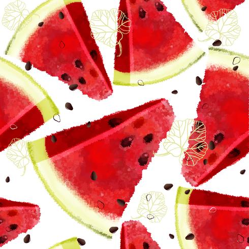 Watermelon vector seamless pattern, juicy piece, summer composition of red slices of watermelon.