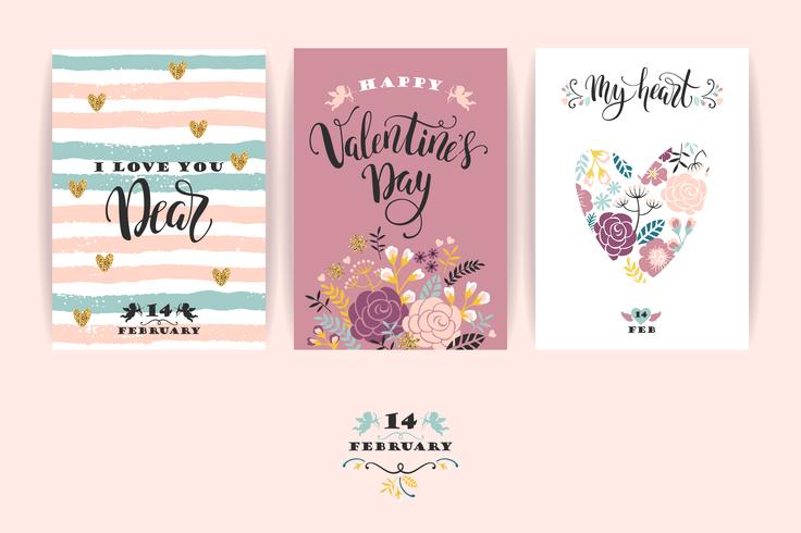 Conjunto de tarjetas de feliz día de San Valentín. vector