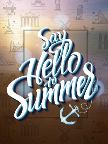 The inscription Hello Summer on a blurry background. vector