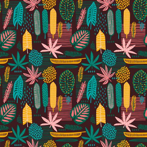 Abstract seamless pattern with tropical leaves. vector