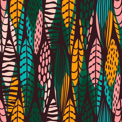 Tribal seamless pattern with abstract leaves. Hand draw texture. vector