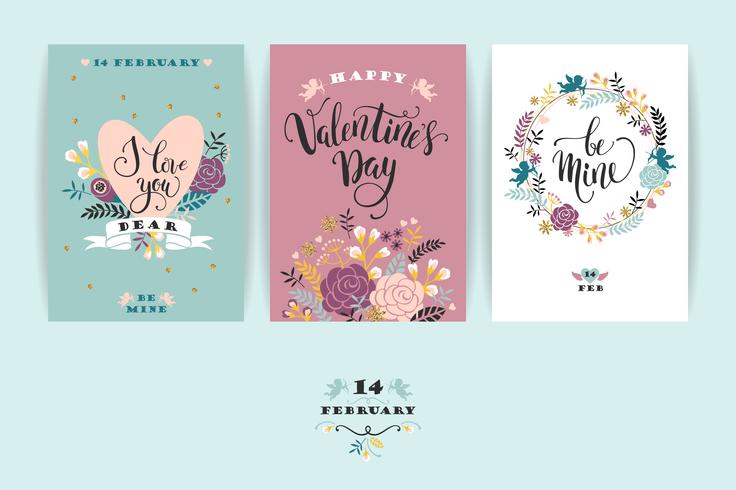 Conjunto de tarjetas de feliz día de San Valentín. vector