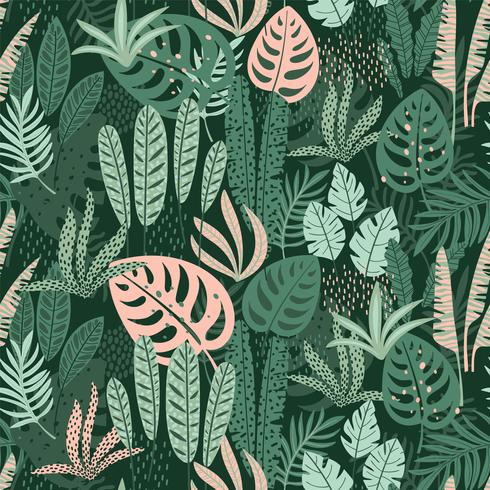 Abstract seamless pattern with tropical leaves. Hand draw texture ...