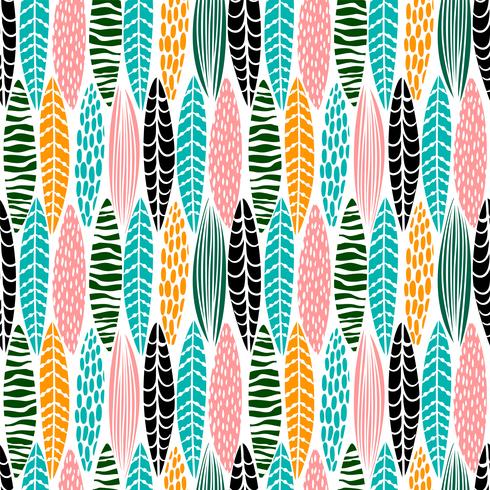 Tribal seamless pattern with abstract leaves. Hand draw texture. vector