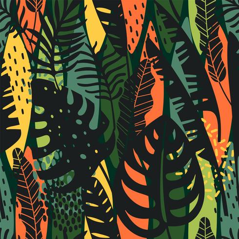 Abstract seamless pattern with tropical leaves. vector
