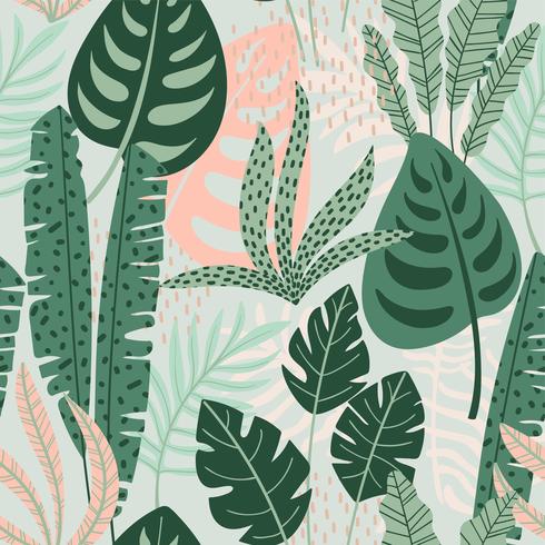 Abstract seamless pattern with tropical leaves. vector