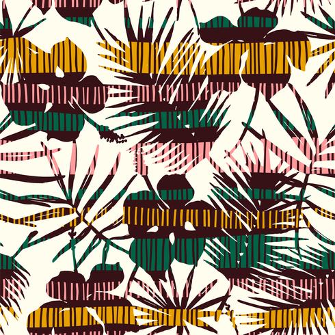 Abstract seamless pattern with tropical leaves. Vector template.