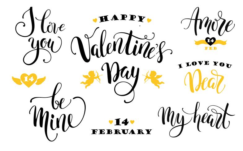 Happy Valentines Day. Set of hand drawn inscriptions. vector