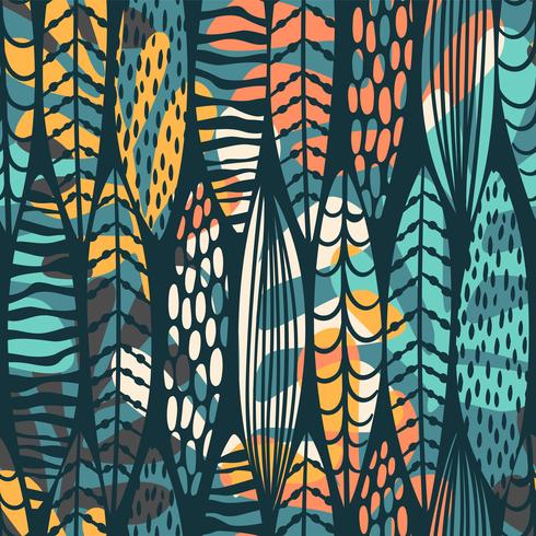 Tribal seamless pattern with abstract leaves. vector