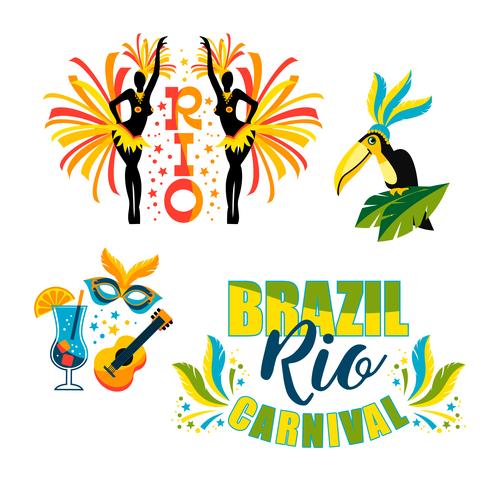 Carnaval brasileño Gran conjunto de emblemas vectoriales. vector