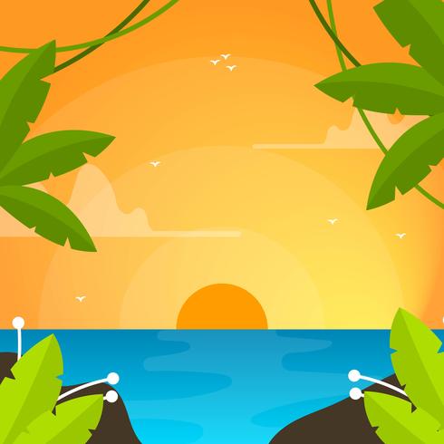 Plano moderno fondo océano puesta de sol vector