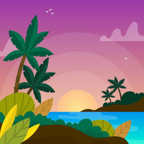 Flat Tropical Ocean Vector Background
