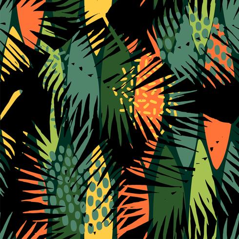 Abstract seamless pattern with tropical leaves. vector