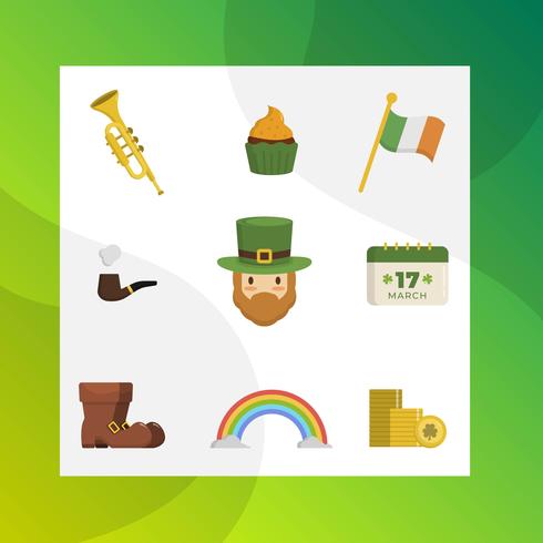 Flat Simple Modern St Patrick's Day Vector Clipart Collection