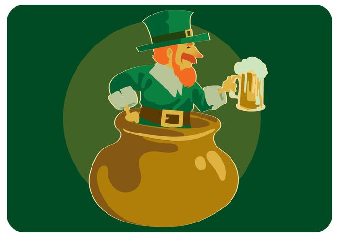 St.Patrick con cerveza en el vector de olla