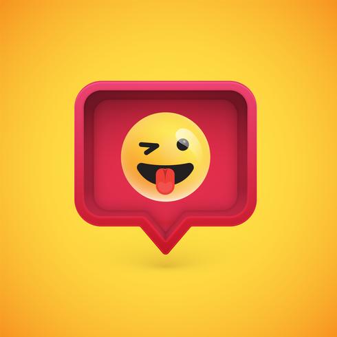 Funny 3D emoticon in 3D speech bubble, vector illustration