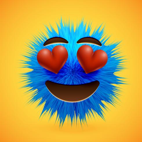 High-detailed 3D fur smiley emoticon, vector illustration