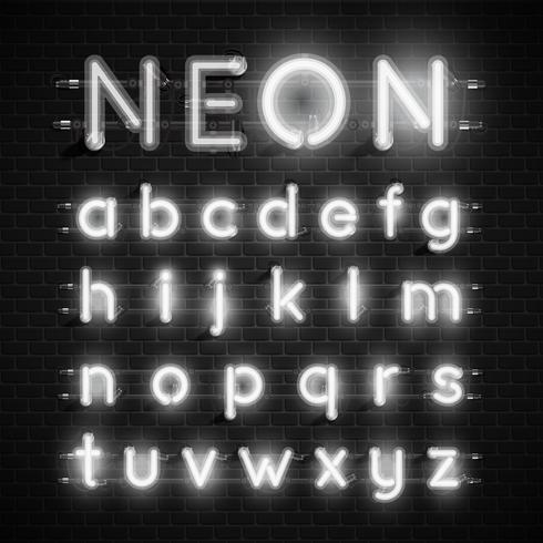 High detailed neon font set, vector illustration