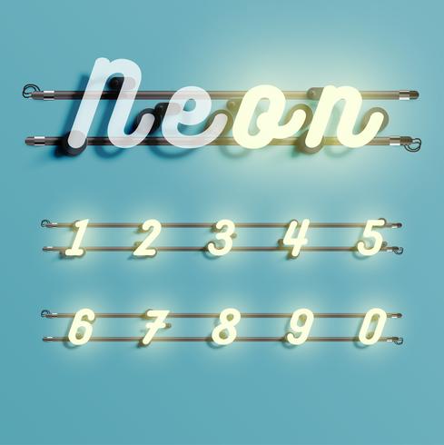 Realistic neon font with wires and console, vector illustration