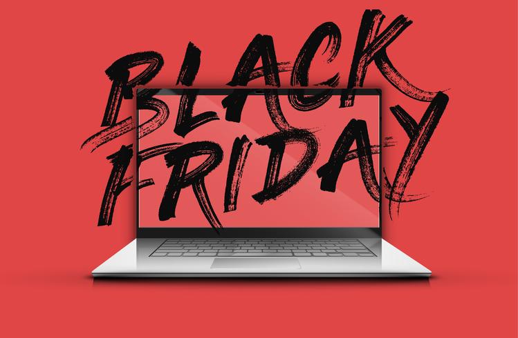 High-detailed notebook with painted 'BLACK FRIDAY' on the screen, vector illustration