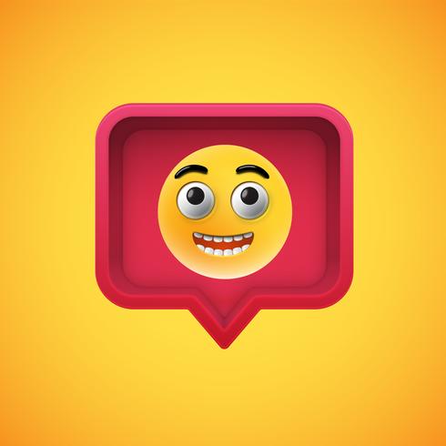 Realistic 3D emoticon in a 3D speech bubble, vector illustration