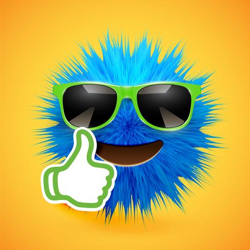 High-detailed 3D fur smiley emoticon, vector illustration