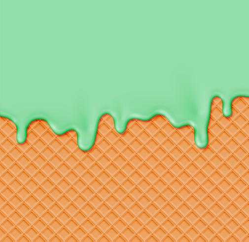 Realistic waffle with melting cream on it, vector illustration