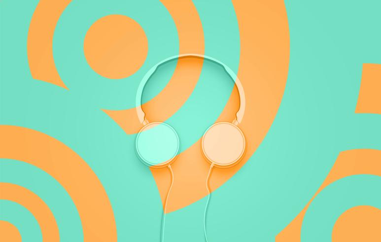 Realistic 3D divided pastel circle coloured headphones with wires vector