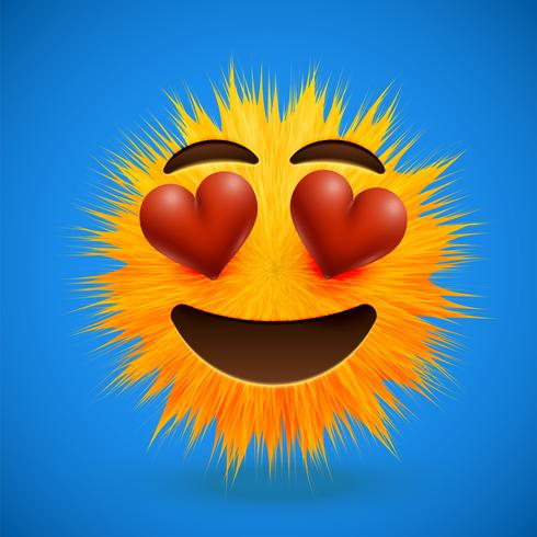 High-detailed 3D fur smiley emoticon, vector illustration