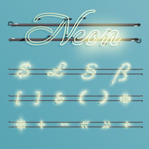 Realistic neon font with wires and console, vector illustration