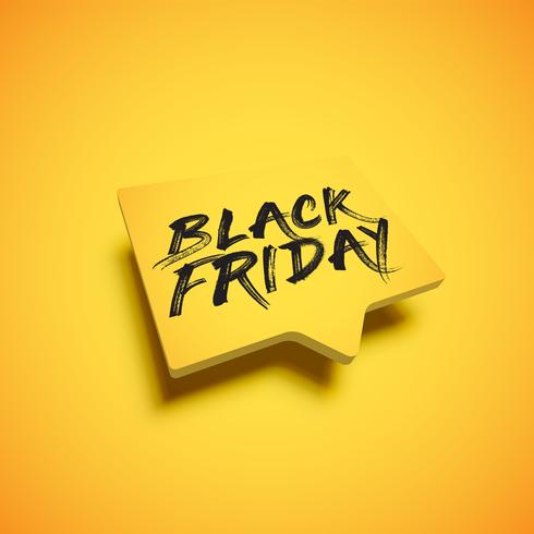 High-detailed yellow speech bubble with 'BLACK FRIDAY' title, vector illustration