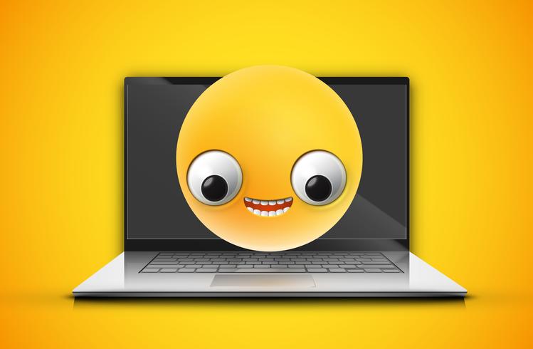 Emoticon altamente detallado en una pantalla de notebook, ilustración vectorial vector