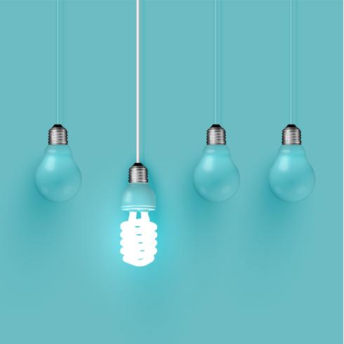 Energy saver lightbulb among old ones, vector illustration